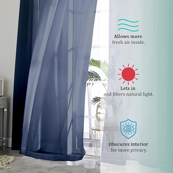 OVZME 2 Panels Sheer Navy Blue Curtains 72 Inches Length Window Treatment - Image 6