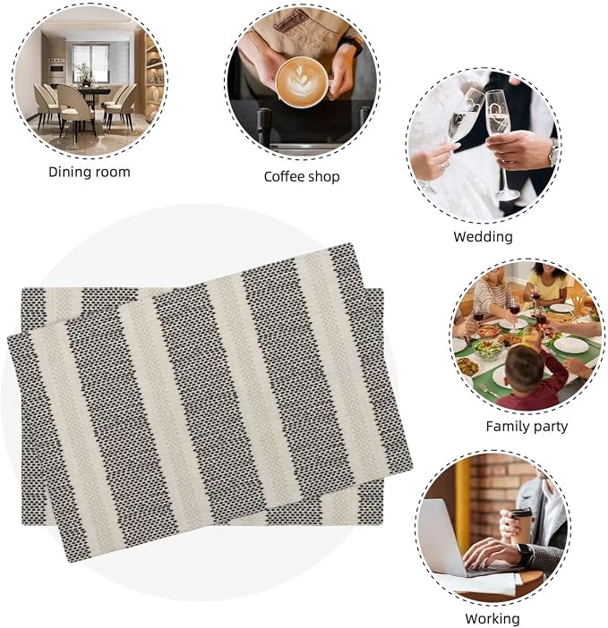 Black Polka Dot Placemats Set of 4, Boho Striped Decorative Table Mat 12 x 18 - Image 8