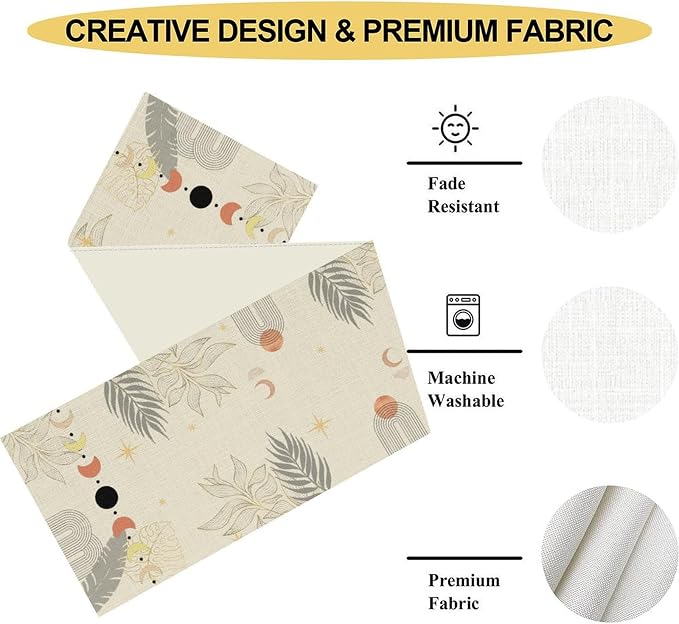 Abstract Mid Century Table Runner, Modern Sun Moon Boho Tropical Plants Palm - Image 5