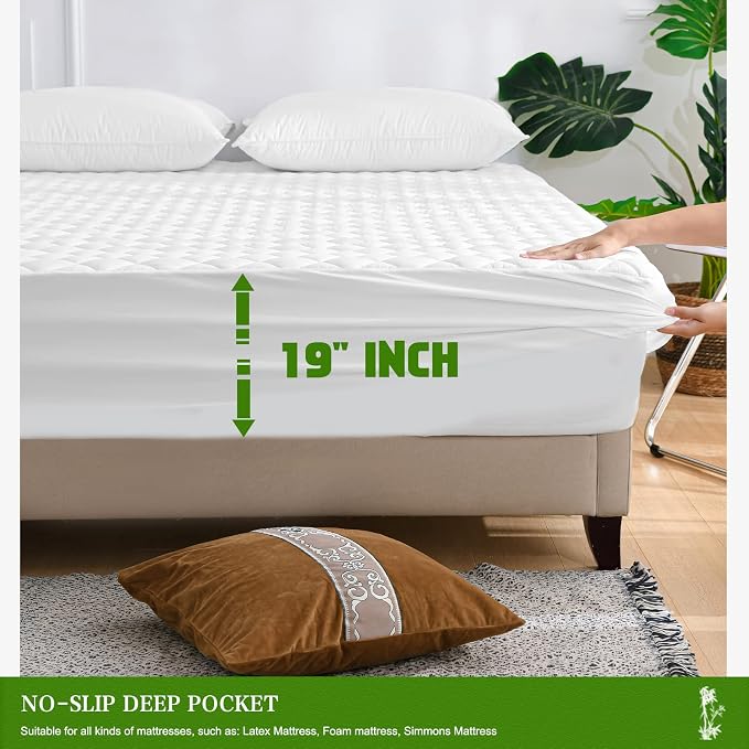 UNILIBRA Full Mattress Pad Waterproof Rayon Made from Bamboo, Fitted Deep - Image 6