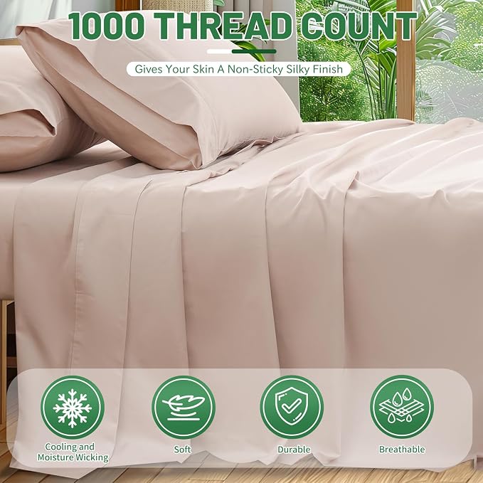 100% Egyptian Cotton Sheets King Size 4PCS 1000 Thread Count Sateen Weave Soft - Image 2