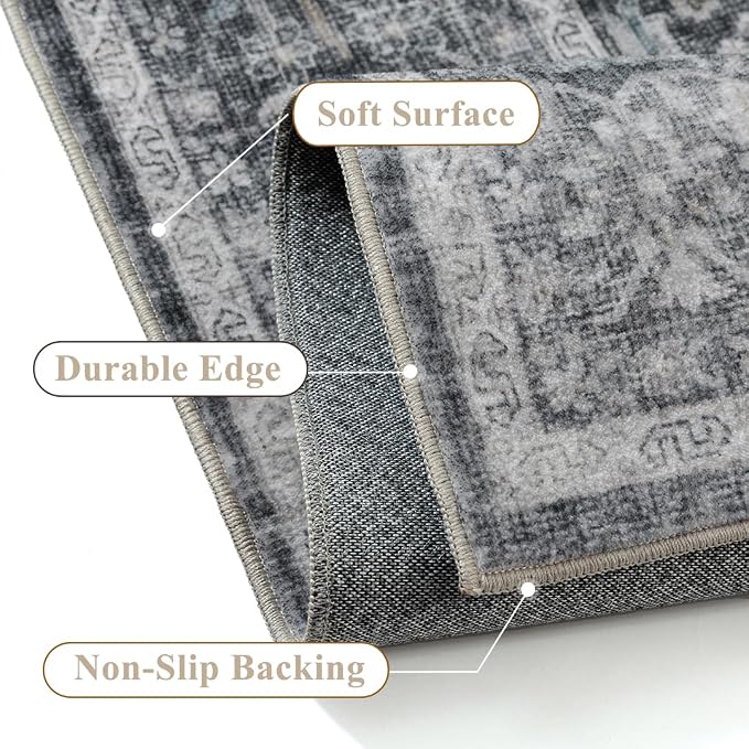 Blue 4x6 Area Rug Non Slip Vintage Office Entryway Rug Distressed Machine - Image 3