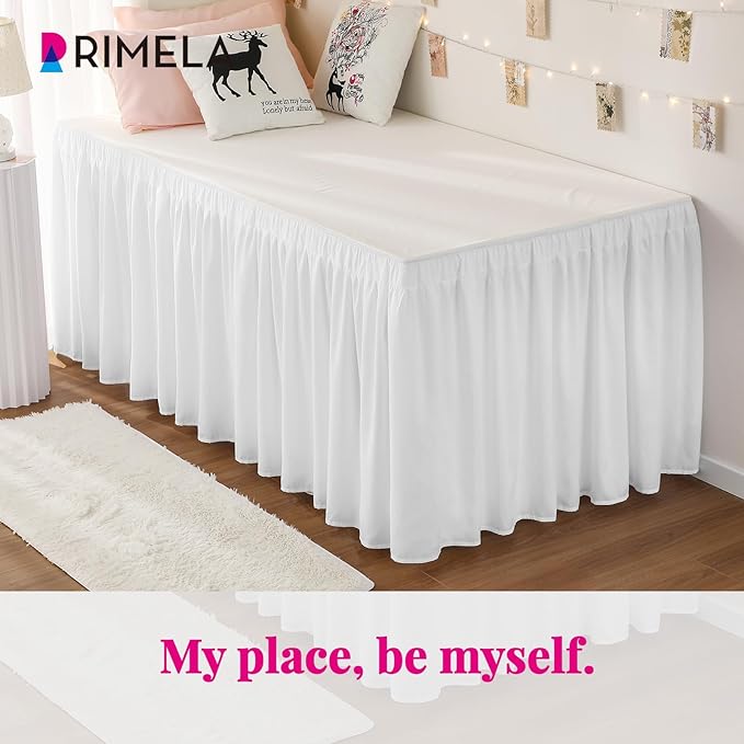 RIMELA Dorm Bed Skirt Twin XL 25 Inch Drop, Extra Long Wrap Around Elastic Bed - Image 3