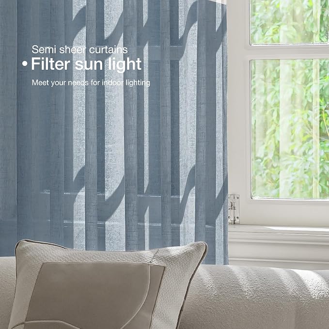 Anmao Natural Linen Curtains for Living Room 80 Inch Length 2 Panels Set - Image 3