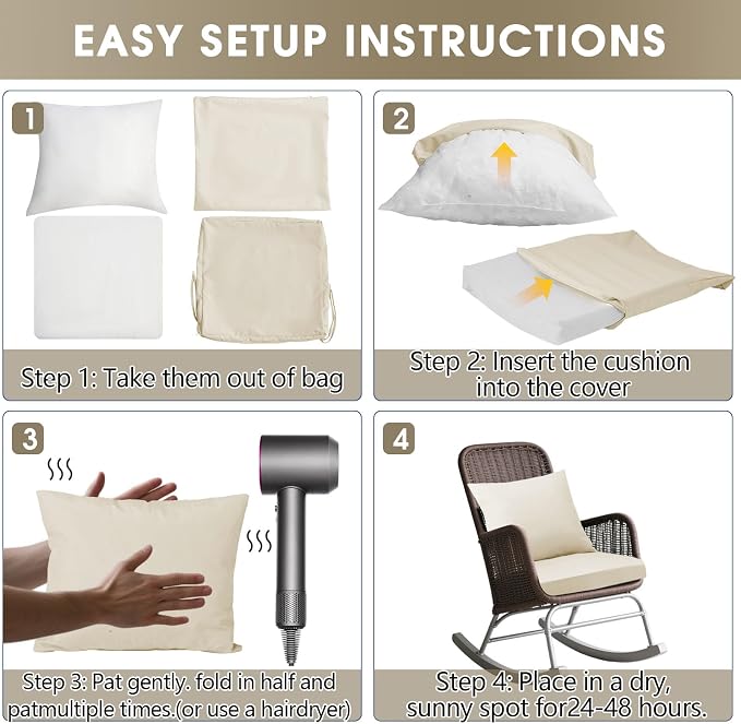 Outdoor Seat Cushion Set 19 x 19 In, Water-Resistant & Fade-Resistan, Patio - Image 7