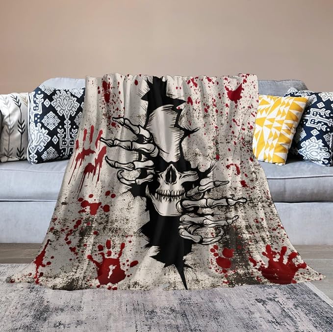 Horror Skull Throw Blanket, Halloween Day of The Dead Vintage Gothic Scary - Image 6