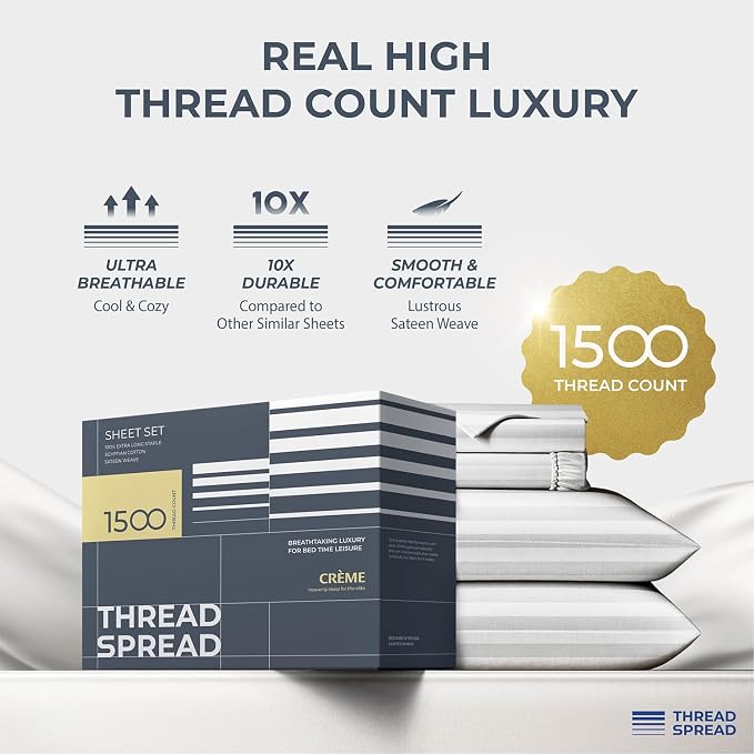 THREAD SPREAD 100% Egyptian Cotton Sheets Queen Size - Image 2