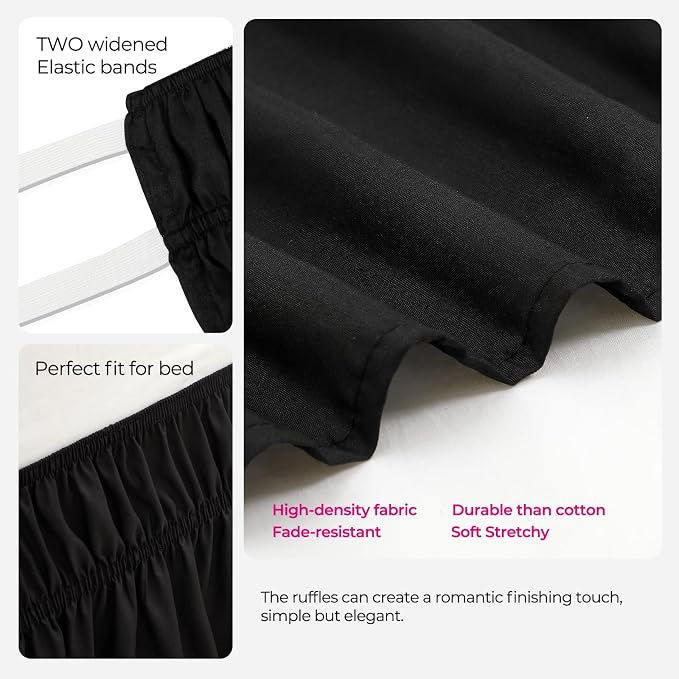 RIMELA Black Bed Skirt Twin 32 Inch Drop Silky Luxurious Fabric, Wrinkle and - Image 5