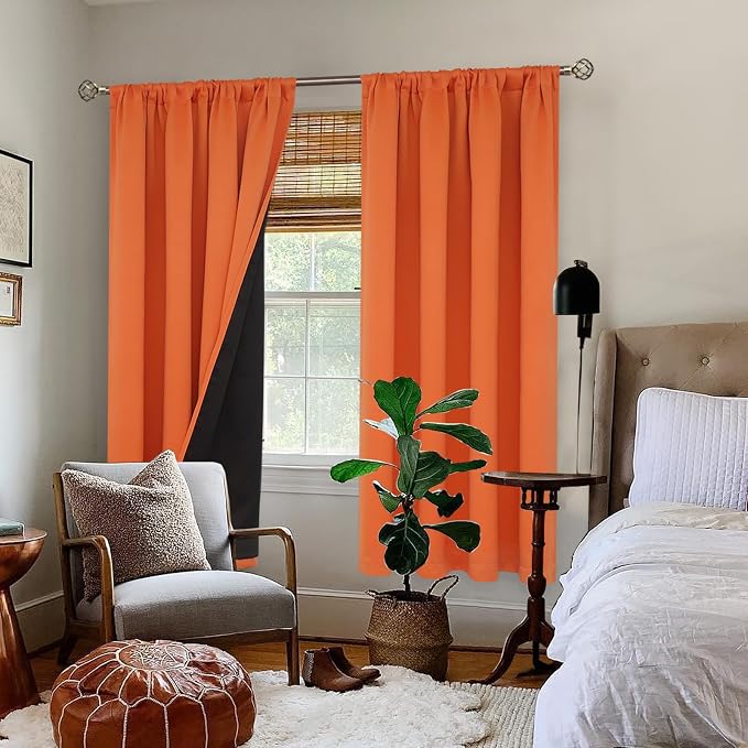 BGment Burnt Orange 100% Blackout Curtains - Image 2