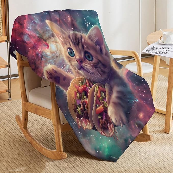 Funny Cat Print Blanket Taco Cute Kitty Animal Galaxy Throw Blankets Gifts - Image 4