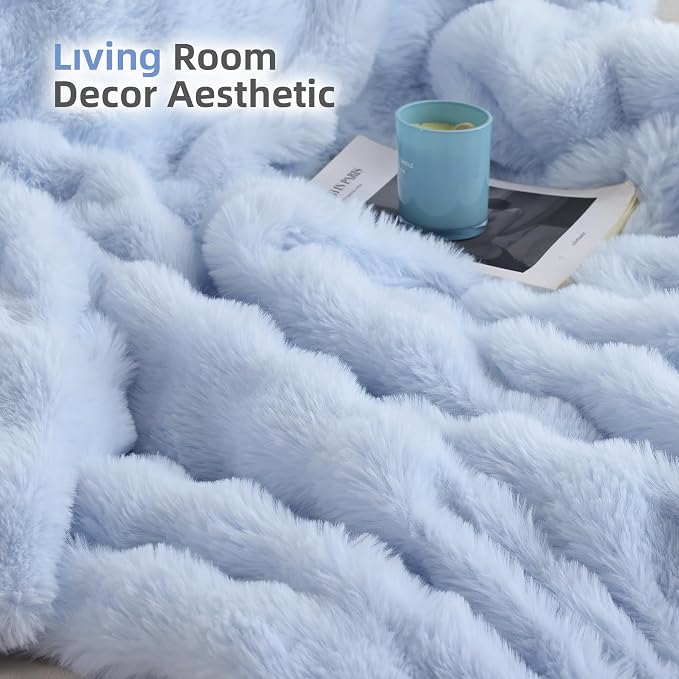 Smoofy Faux Fur Throw Blanket for Couch Rabbit Fleece - Image 6