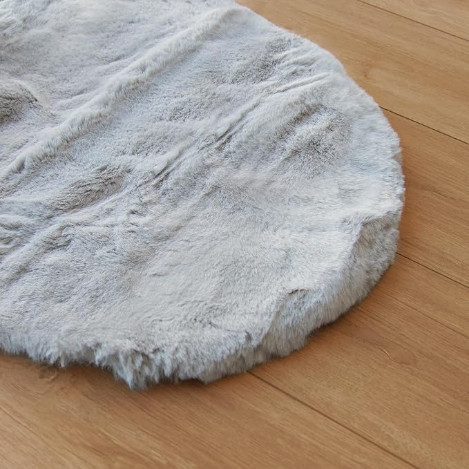 Grey Washable Fluffy Round Rugs 6ft Faux Bunny Fur Rugs - Image 8