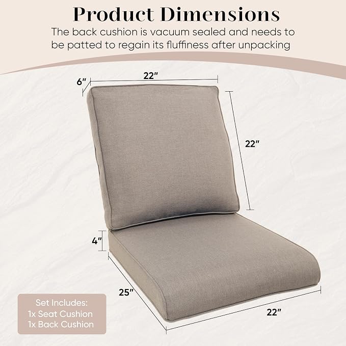 Outdoor Chair Cushions- 22 X 25 Inch High Density Sponge Patio Cushions Deep - Image 7