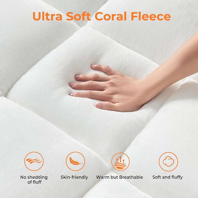 Ultra Soft Coral Fleece Twin Size Mattress Topper, No Compression Plush Thick - Image 5