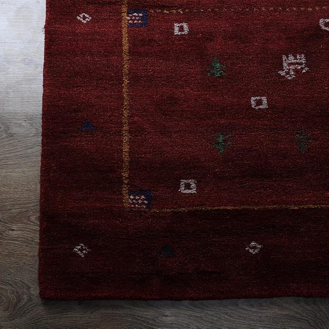 Rugsotic Carpets Hand Knotted Gabbeh Wool 6'x9' Area Rug Solid Blue L00111 - Image 5