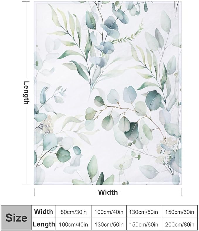 Eucalyptus Leaf Throw Blanket, Watercolor Floral Spring Botanical Green Plants - Image 2