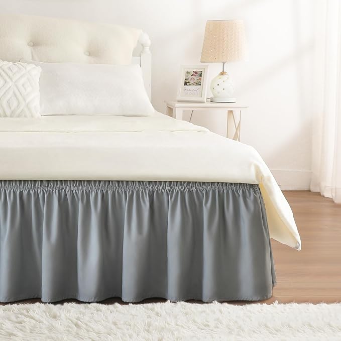 RIMELA Gray Queen Bed Skirt 12 Inch Drop, Elastic Bed Skirts Queen Size Dust by RIMELABedSkirt