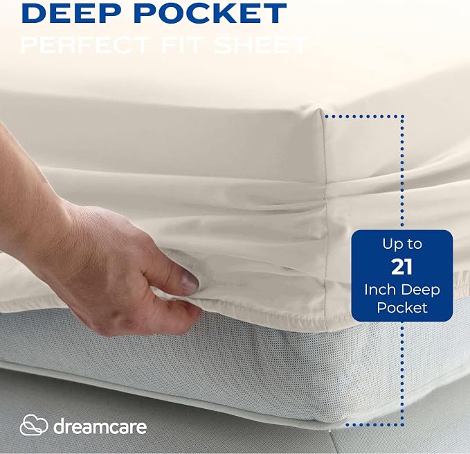 DREAMCARE Queen Sheet Set – 4 pcs Cooling Sheets – up to 21” Extra Deep Pocket - Image 3