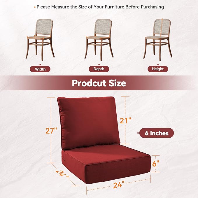 Luxury 6" Outdoor Cushions for Patio Furniture, Fade Resistant Couch Chair - Image 2