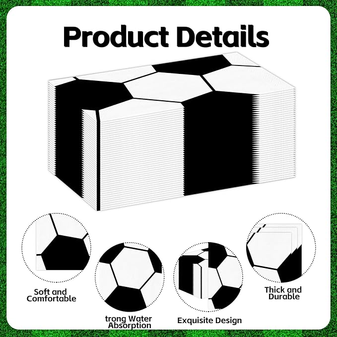 100 PCS Soccer Paper Napkins, Disposable Soccer Bathroom Guest Hand Towels - Image 3