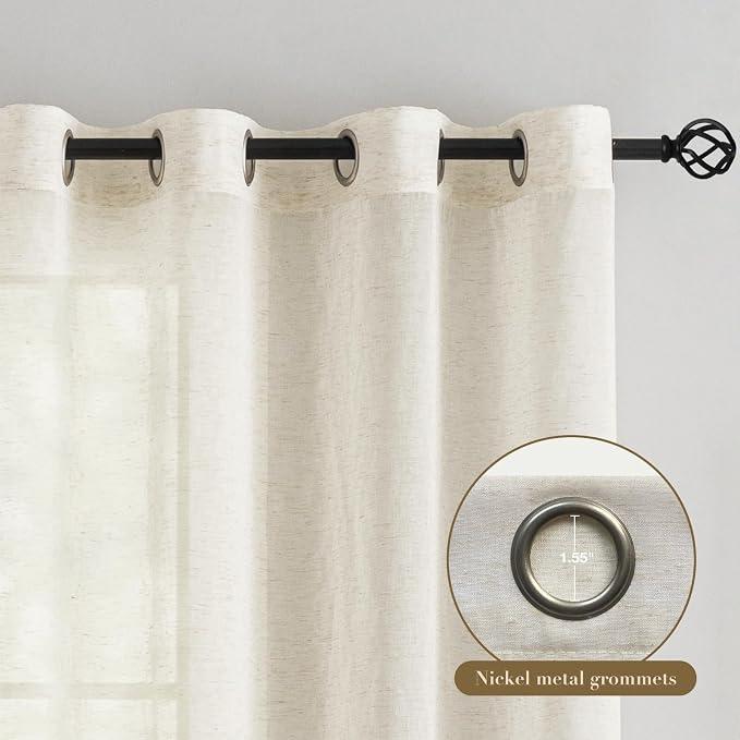 Anmao Flax Linen Curtains for Living Room 96 Inch Length 2 Panels Set, Light - Image 9