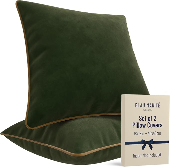 2 Pack Velvet Decorative Throw Pillow Covers, Contrast Piping, Indoor Use by BLAUMARIT%C3%89