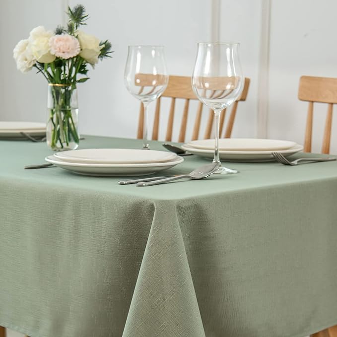 maxmill Faux Linen Textured Rectangle Tablecloth Water Resistant Wrinkle Free - Image 2