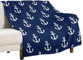 Anchor Blanket Vintage Rustic Ocean Nautical Style Navy Blue White Soft Cozy by JADERYS