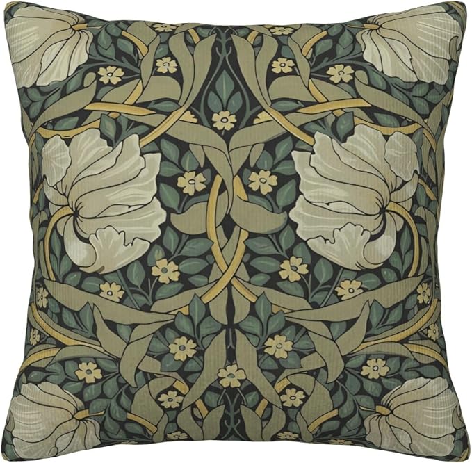 William Morris Green Vintage Floral Pimpernel Design 18x18 inches Throw Pillow by Unknown