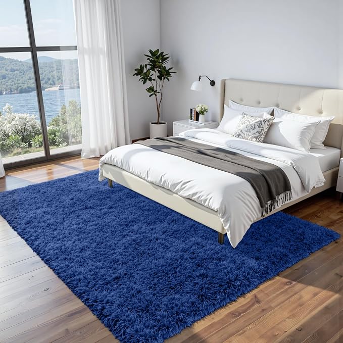 8x10 Area Rugs for Living Room Rug: Soft Fluffy Shag Blue Rugs for Bedroom - Image 2