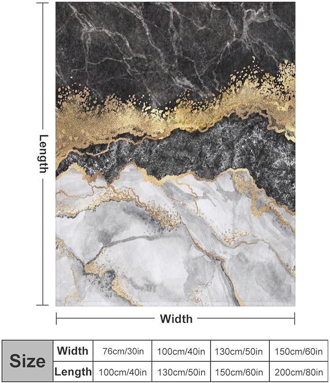 Modern Marble Blanket, Abstract Luxury Baroque Golden Black White Stone Veins - Image 2