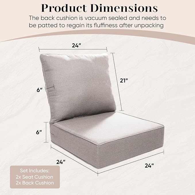 Outdoor Seat Cushion Set-24 x 24 x 6 Inch Outdoor Chair Cushions Set of 2 - Image 7