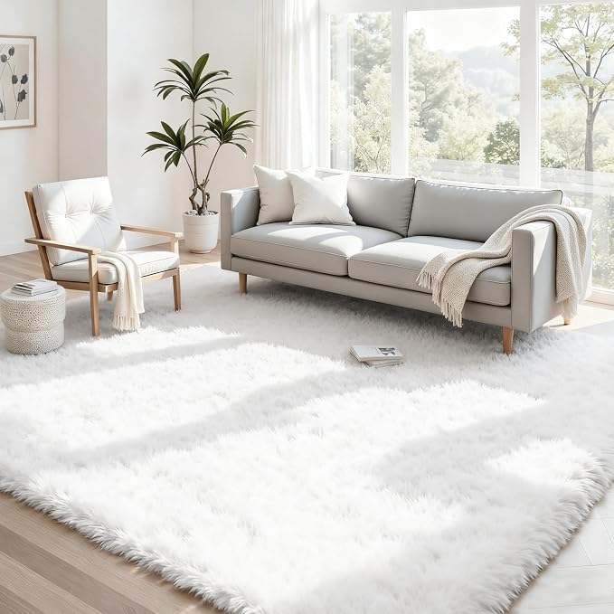 4x6 Area Rugs for Living Room Rug: Soft Fluffy Shag White Rugs for Bedroom - Image 2