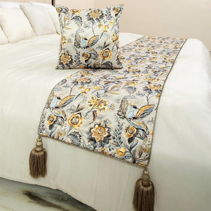 The HomeCentric King/Queen/Twin Grey & Yellow Decorative Full 68"x18" Bed Runner - Image 4