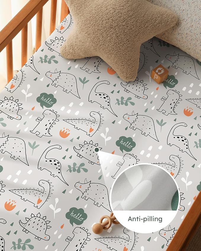 Baby Crib Sheets for Boys Girls, Breathable Soft Microfiber Baby Sheet Green & - Image 4