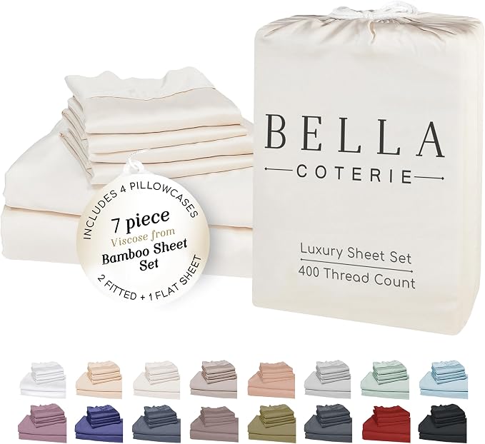 Bella Coterie 7 Piece Luxury Bamboo Viscose Split King Size Sheet Set | 2 by BC