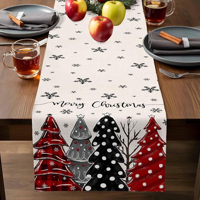 Christmas Tree Table Runner, 13x120 Inch, Merry Christmas Linen Table Runners - Image 9