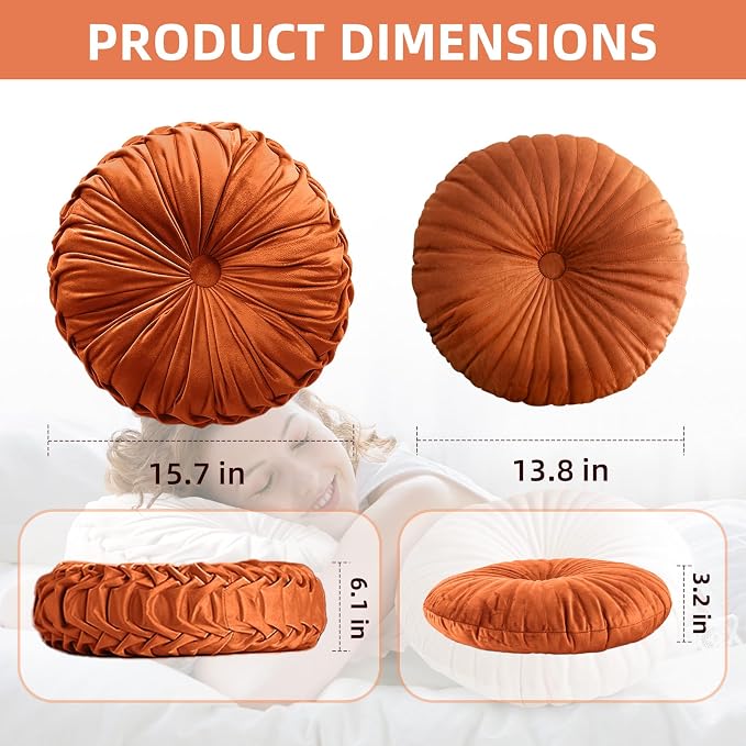 2 Pcs Round Throw Pillows Pleated Velvet Pumpkin Round Pillows Floor Cushion - Image 4
