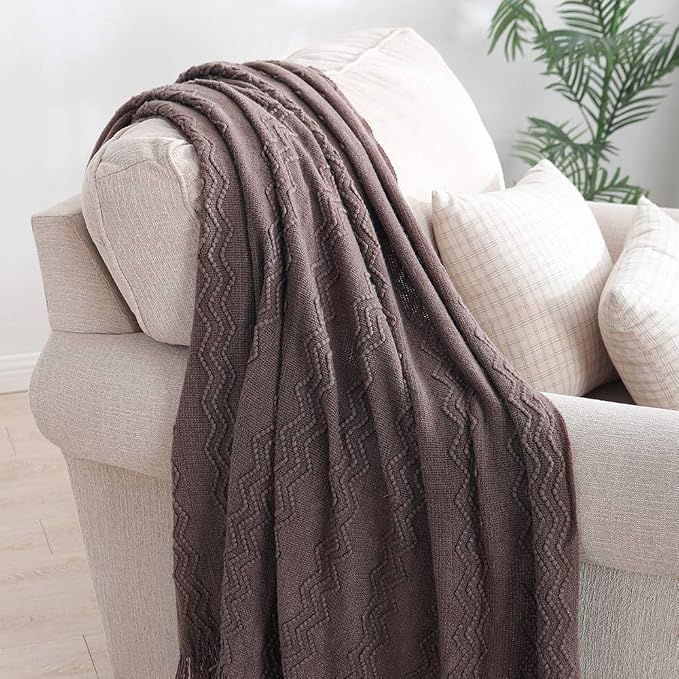BOURINA Brown Throw Blanket 60x80 Inches Throw Textured Solid Soft Sofa Throw - Image 2