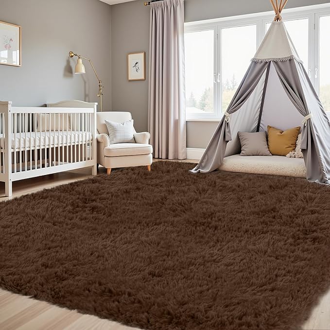 4x6 Area Rugs for Living Room Rug: Soft Fluffy Shag Brown Rugs for Bedroom - Image 9