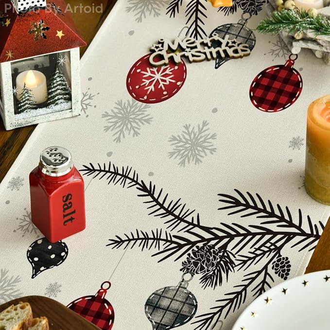 Artoid Mode Grey Pine Trees Snowflake Merry Christmas Table Runner, Winter Xmas - Image 5