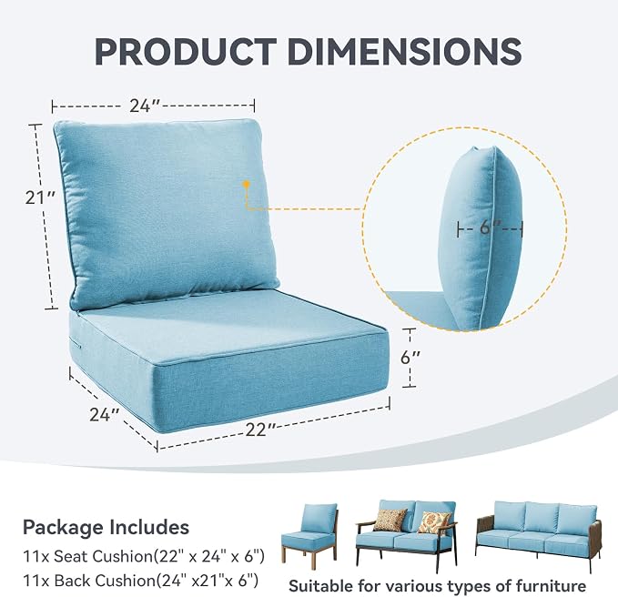 Outdoor Cushion Set for Furniture Patio Furniture, UV Resistant, Water Resistant - Image 2