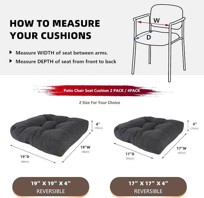 RACE LEAF 4 Pack Patio Chair Cushions 17x17 Inch, Waterproof Memory Foam - Image 5