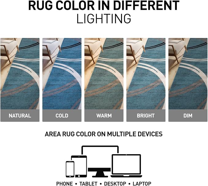 Rugshop Modern Wavy Circles Design Round Rug, Carpet - Image 5