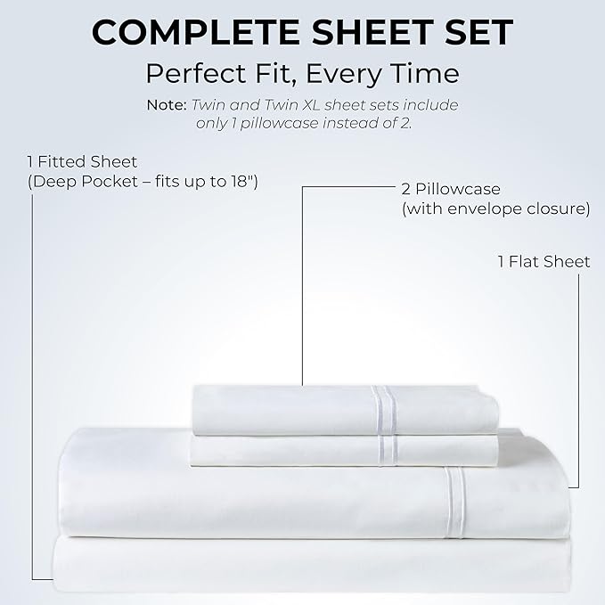 100% Natural Cotton Sheets Queen Size Bed Set | 500 TC Single-Ply Sateen Weave - Image 3