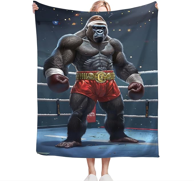 Gorilla Boxing Throw Blanket - Image 3