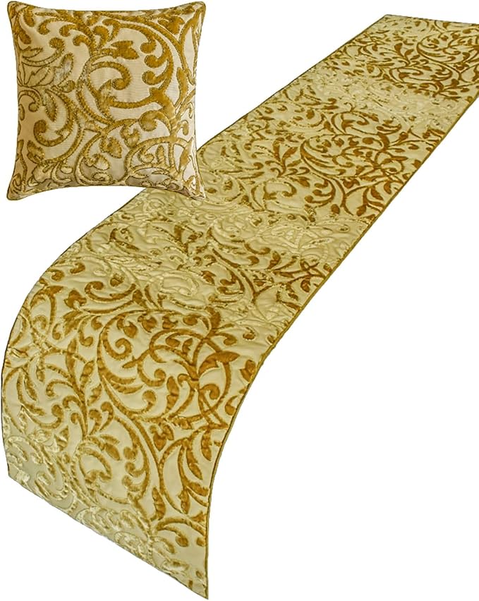 HomeCentric Beige Gold Decorative Bed Runner Queen 74"x18" - Image 3