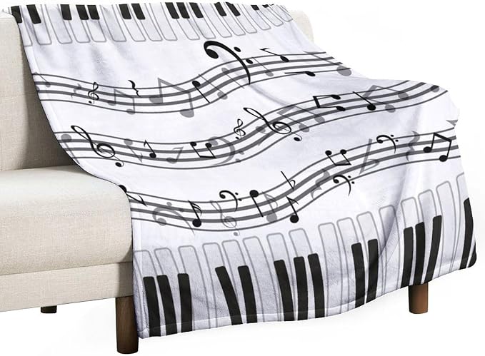 Music Blanket Black White Piano Keys Music Note Modern Abstract Art Print Soft by JADERYS