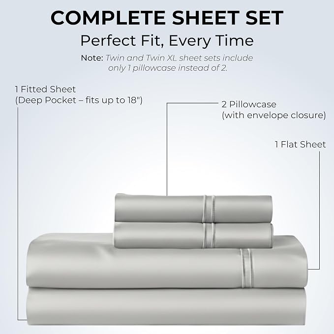 100% Natural Cotton Bed Sheets | 500 TC Single-Ply Sateen Weave Full Size - Image 3