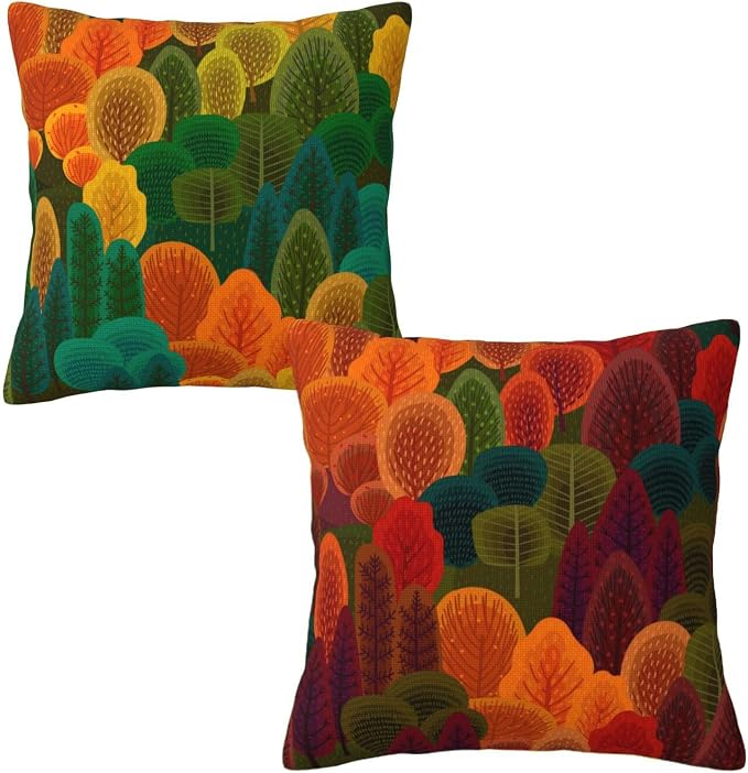 bassyil Fall Forest Throw Pillow Covers Decorative Linen Pillow Cases Set of 2 by bassyilCustomizedforlife